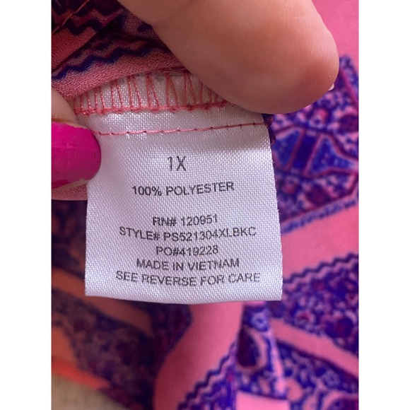 Pink Rose Blouse Womens 1X Pink Purple Diamond Print Short Sleeve Mature AOP - Picture 6 of 9